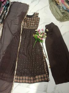 Elegant Brown Kurta Set with Dupatta