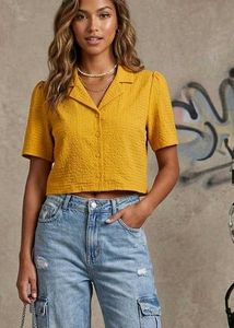 Yellow Textured Cropped Shirt