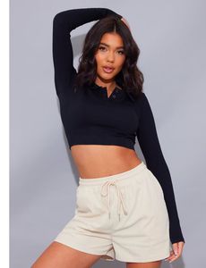 PrettyLittleThing Black Ribbed Crop Top (Size L)✨