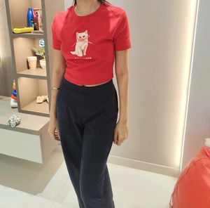 Cute Cat Graphic Crop Tee - XS/S