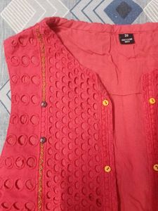 Embroidered Red Sleeveless Vest