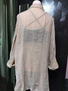 Beige Tie-Front Long Sleeve Shirt