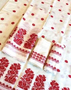 Elegant White Saree with Red Embroidery