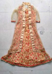 Very Beautiful Heavy Work Golden Gown With Shrug