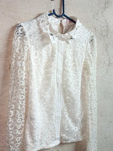 Partywear Lace Top Blouse Layered White