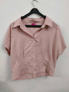 Pink Cropped Collared Shirt
