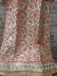 Red &amp; White Embroidered Kurta Set with Dupatta