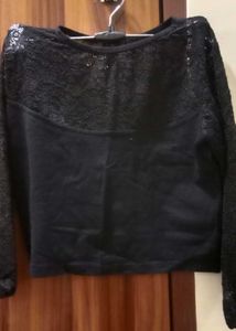 Black Lace Sleeve Top