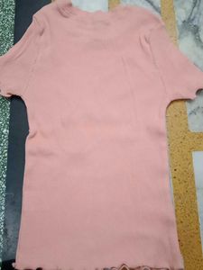 Cute Pink Ribbed Lettuce Hem Top