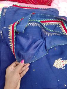 Royal Blue Embroidered Saree