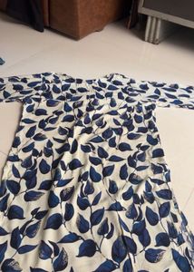 Cream Kurta with Blue Leaf Print