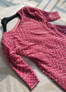 Mirror Work Embroidery A Line Gown With Dupatta