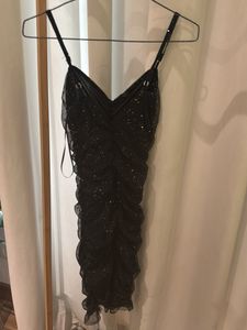 Sparkly Black Ruched Mini Dress Xs