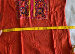 Embroidered Orange Kurta