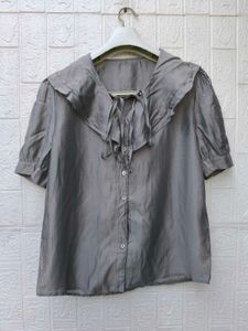 New with tag Korean Chic Grey Button-Up Blouse
