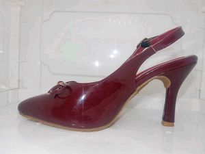 Burgundy Slingback Heels with Bow Detail