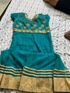Teal &amp; Gold Embroidered Anarkali