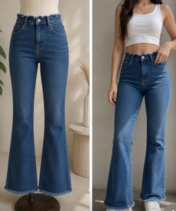 High-Waist Flared Blue Denim Jeans