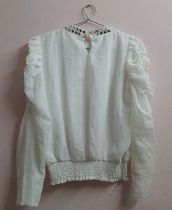 White Ruffle Sleeve Top