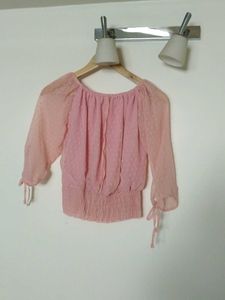 Sheer Pink Smocked Blouse