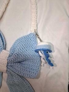 Crocheted Bow Shaped Bag with Jellyfish Charm