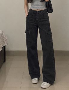 Black Wide Leg Cargo Jeans