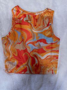 Sunset Swirl Print Crop Tank Top
