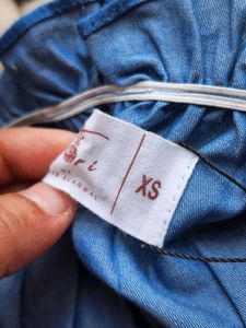 Smocked Off-Shoulder Denim Top