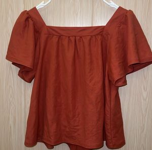 Rust Square Neck Button-Up Top