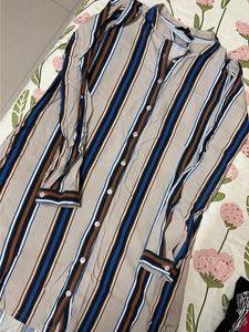 Striped Button-Up Tunic Top