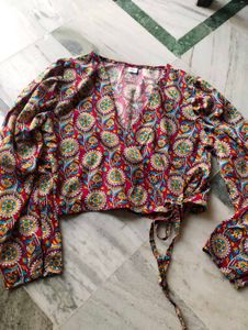 Bohemian Print Wrap Crop Top