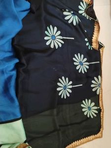 Blue Saree with Floral Print