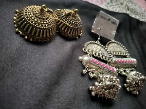 Set of 2 Antique Oxidized Jhumka Earrings