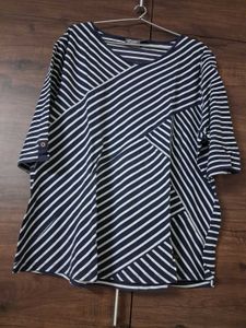 Striped Navy Blue V-Neck Top