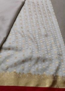 Elegant White &amp; Red Saree with Gold Border