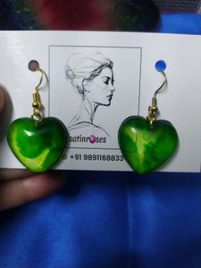 Emerald Heart Resin Earrings