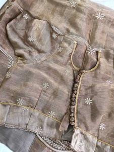 Elegant Embroidered Brown Saree