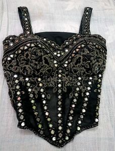 🌸 Shining Black Ruffle Saree 🌸