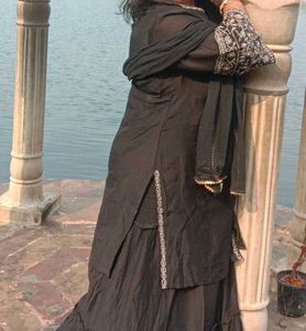 Elegant Black Embroidered Kurta Set with dupatta