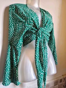 Green Polka Dot Tie Front Top 32"-38" adjustable