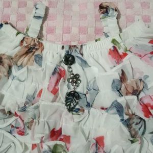 Floral Ruffle Cold Shoulder Top