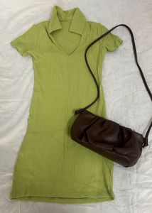 ribbed light green colour bodycon dress