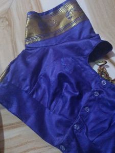 Royal Blue Silk Blouse with Gold Border