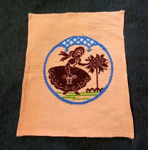 Vintage Cross-Stitch Folk Art Wall Hanging
