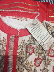 Khadi Cotton Heavy Embroidery Kurta With Dupatta