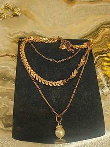 Gold Layered Necklace with Pearl Pendant