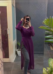 solid georgette flared kurta for women (purple)