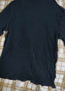 black shimmer Mock Neck Long Sleeve Top