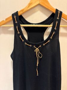 Black Lace-Up Tank Top