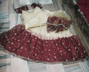 Maroon & Cream Lehenga Choli Set